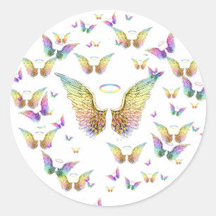 Sticker Rond Arc-en-ciel Ange ailes et Halos