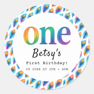 Sticker Rond Arc-en-ciel Aquarelle 1er Anniversaire   Bébé Colo