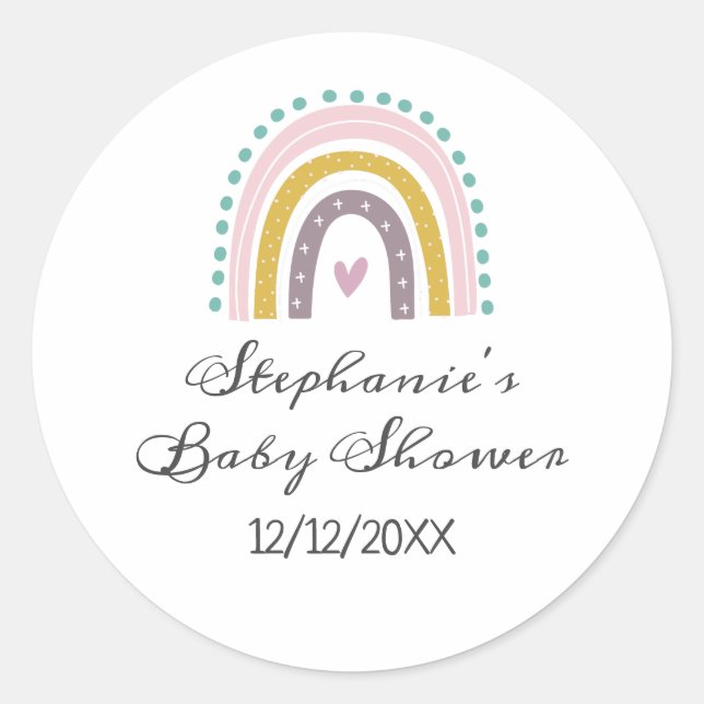 Sticker Rond Arc-en-ciel, Boho, Rose, Turquoise, Baby shower Co (Devant)
