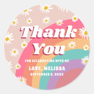 Sticker Rond Arc-en-ciel coloré super et Merci d'anniversaire
