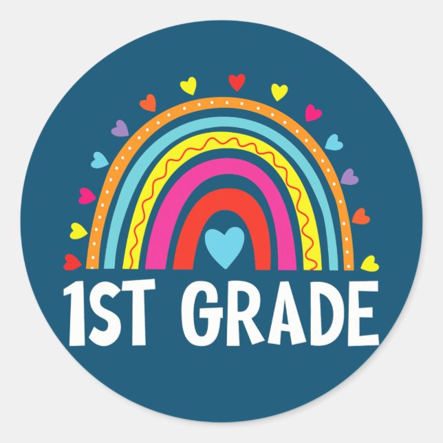 Sticker Rond Arc-en-ciel de première année Retour à l'école Équ (Devant)