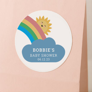 Sticker Rond Arc-en-ciel et Baby shower du soleil lunaire neutr