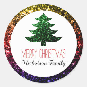 Sticker Rond Arc en ciel + Green Christmas tree scintille Drape