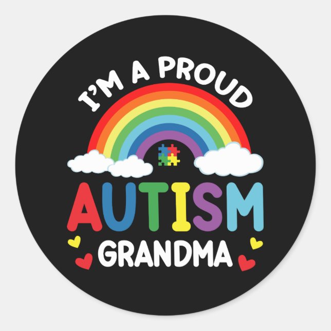 Sticker Rond Arc-en-ciel Je suis un fier Autisme Grand-mère Aut (Devant)