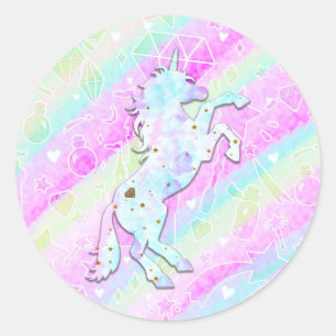 Sticker Rond Arc-en-ciel pastel Diamants & Étoiles Licorne Magi