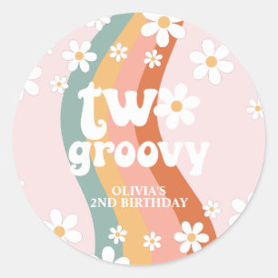 Sticker Rond Arc-en-ciel Rétro Deux Daisy Groovy