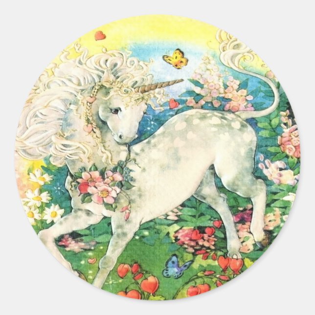 Sticker rond arc-en-ciel Unicorne (Devant)