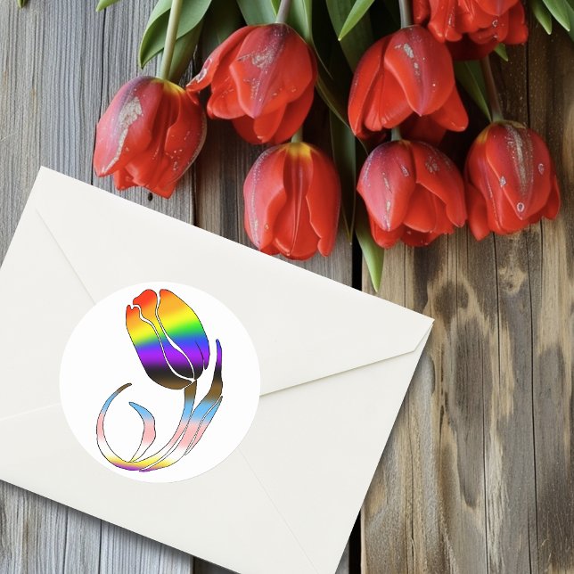 Sticker Rond Arc-en-ciel vibrant minimaliste Tulipe LGBTQ+ (Créateur téléchargé)
