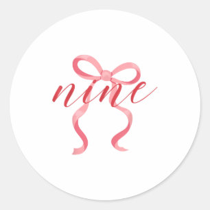 Sticker Rond Arc en ruban Coquette Fille Rose 9 Ans 9e Annivers
