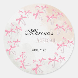Sticker Rond Arc en ruban rose mignon pour événements de bébé f