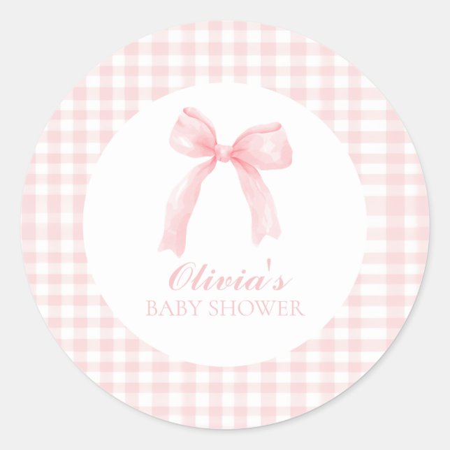Sticker Rond Arc rose et en vichy baby shower préppant (Devant)