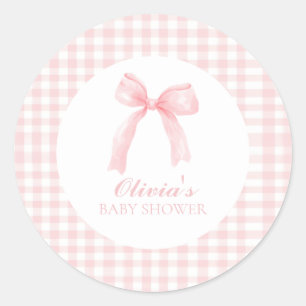 Sticker Rond Arc rose et en vichy baby shower préppant