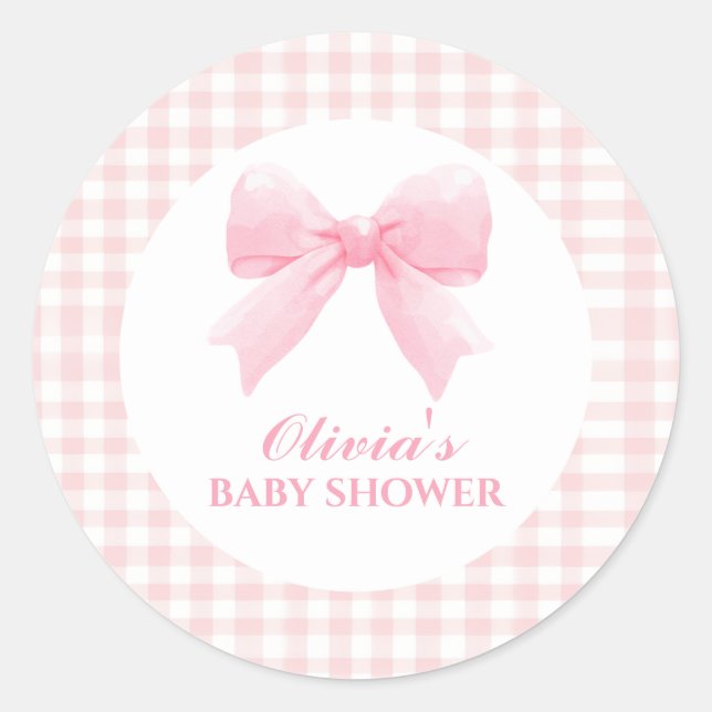 Sticker Rond Arc rose et en vichy baby shower préppant (Devant)