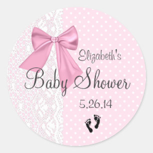 Sticker Rond Arc rose et faveur blanche de baby shower de
