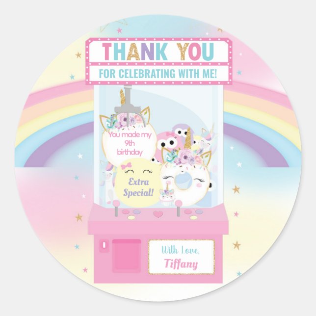 Sticker Rond Arcade Girl Anniversaire mignonne Claw rose (Devant)