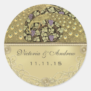 Sticker Rond Arch Art Nouveau Peacock Birds Sceau Mariage