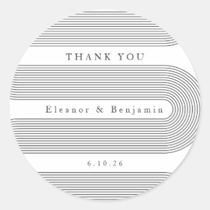 Sticker Rond Arche personnalisée Lignes blanches noires Mariage