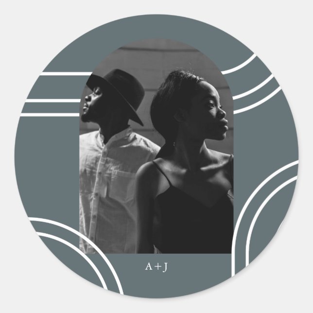 Sticker Rond Arches chic avec Mariage photo Monogram Blue (Devant)