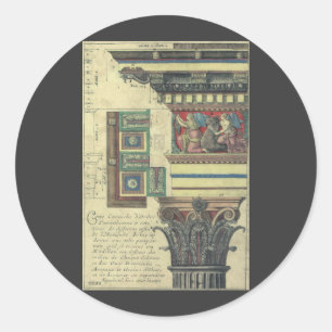 Sticker Rond Architecture Ancienne, Colonne avec Moulure de Cor