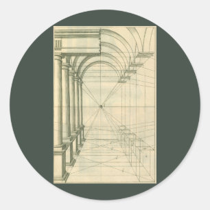 Sticker Rond Architecture vintage, Perspective Colonnes Arches