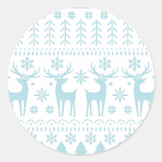 Sticker Rond Arctic Blue Folk Art thème hiver