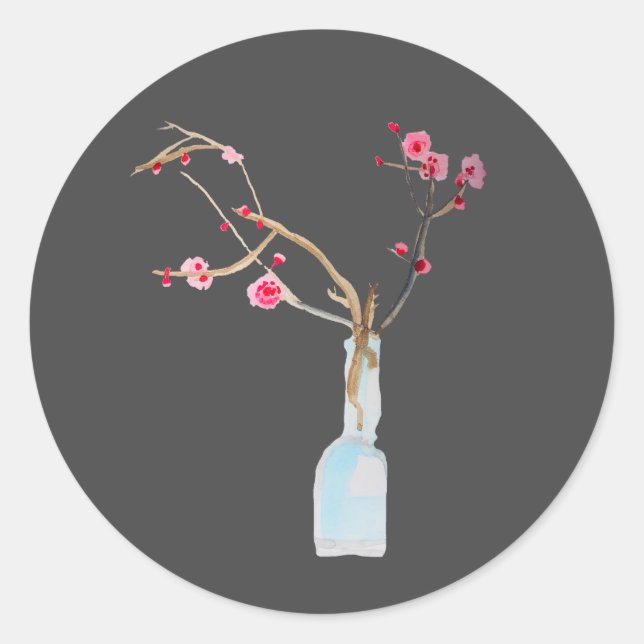 Sticker Rond Ardoise en sakura cerise en fleurs (Devant)