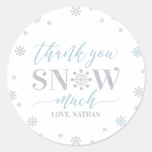 Sticker Rond Argent, Bleu Merveilleux monde hivernal Merci beau