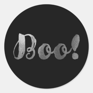 Sticker Rond Argent BOO ! Cadeau de fête d'Halloween à l'écritu