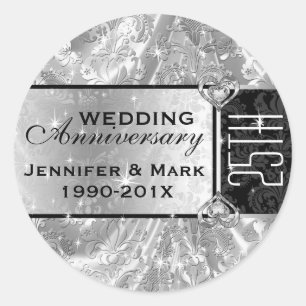 Sticker Rond Argent brillant et étincelles 25e anniversaire du 