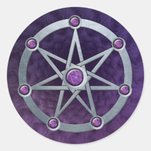 Sticker Rond Argent d'étoile d'Elven de relief avec l'améthys