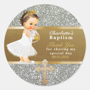 Sticker Rond Argent d'or de Merci de la faveur de baptême de