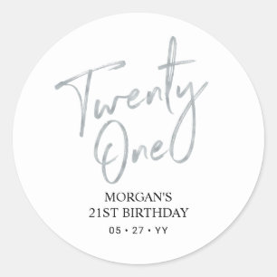 Sticker Rond Argent et blanc 21e fête d'anniversaire Favoriser 
