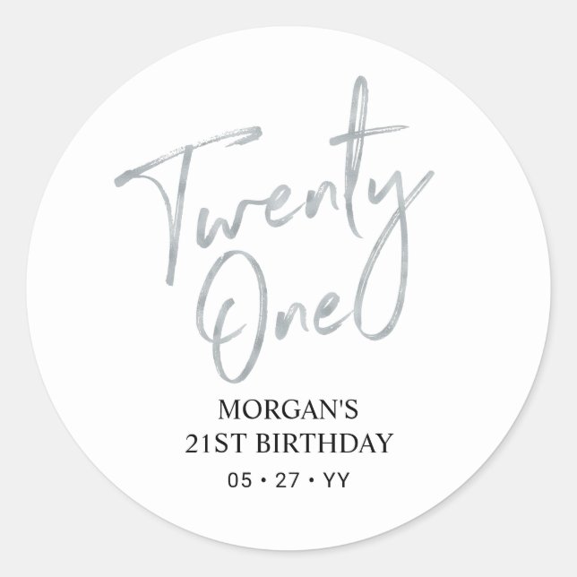 Sticker Rond Argent et blanc 21e fête d'anniversaire Favoriser  (Devant)