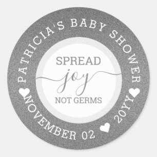 Sticker Rond Argent Étaler Joy Baby shower Main Sanitizer Favo