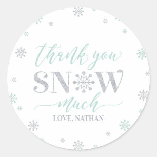 Sticker Rond Argent, Mint Winter merveilleuse neige Merci beauc