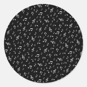 Sticker Rond argent noir, note, musical, mélodie, musique, son,