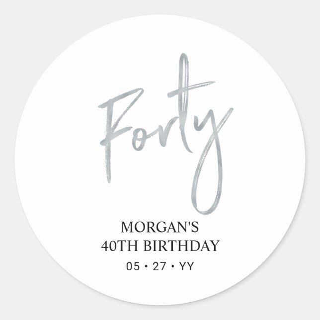 Sticker Rond Argent Quarante 40e anniversaire Favor Merci (Devant)