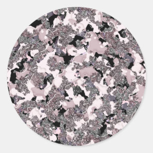 Sticker Rond Argent rose et noir de beauté déversé Glam brillan