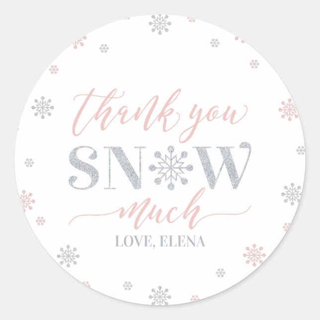 Sticker Rond Argent, rose hiver merveilleuse Merci neige beauco (Devant)