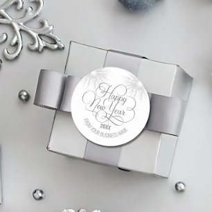 Sticker Rond Argent Script Bonne année