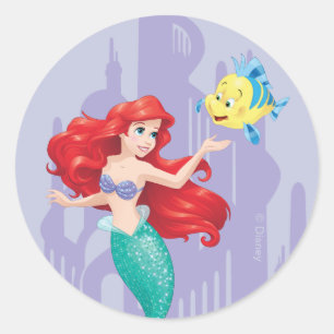 Sticker Rond Ariel et Flounder
