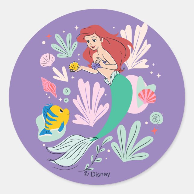 Sticker Rond Ariel & Flounder’s Undersea Shell-abration ! (Devant)