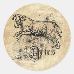Sticker Rond Aries de Zodiac Vintage