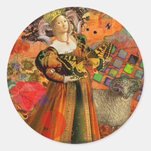 Sticker Rond Aries Orange Woman : Collage d'art antique gothiqu