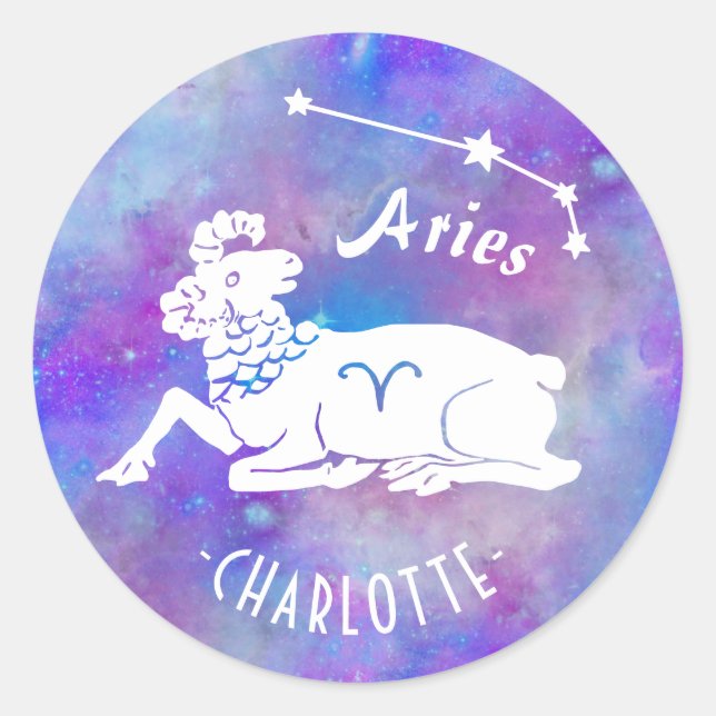 Sticker Rond Aries Ram Constellation Stars Custom Birthday (Devant)