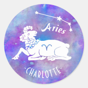 Sticker Rond Aries Ram Constellation Stars Custom Birthday