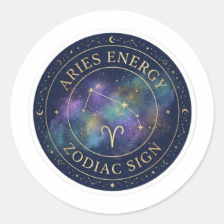 Sticker Rond Aries Zodiac Energy Celestial Gold and Navy Sticke
