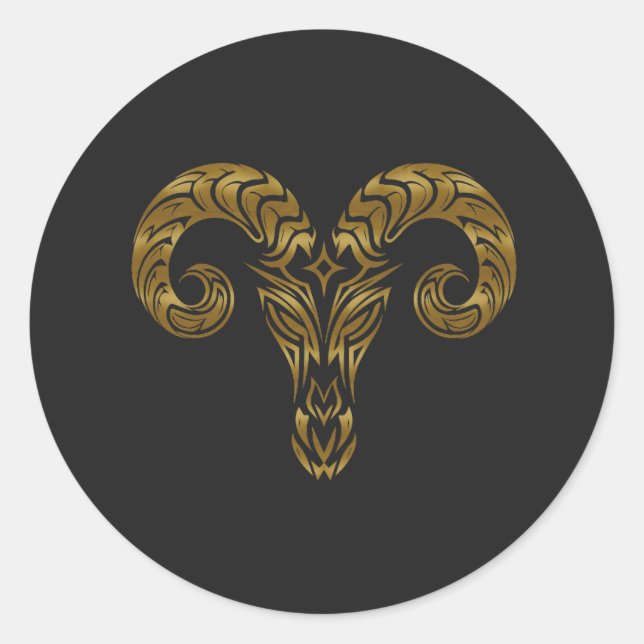 Sticker Rond Aries Zodiac - Or tribal (Devant)