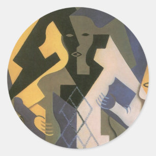 Sticker Rond Arlequin à la table de Juan Gris, Cubisme Vintage