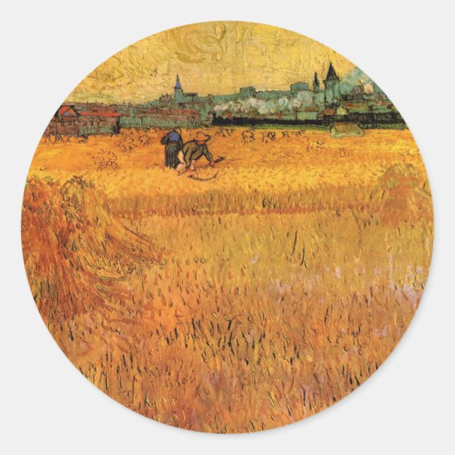 Sticker Rond Arles : Vue des champs de blé par Vincent van Gogh (Devant)